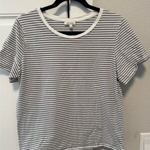 Ella Moss White & Gray Striped Crewneck Short Sleeve Tee